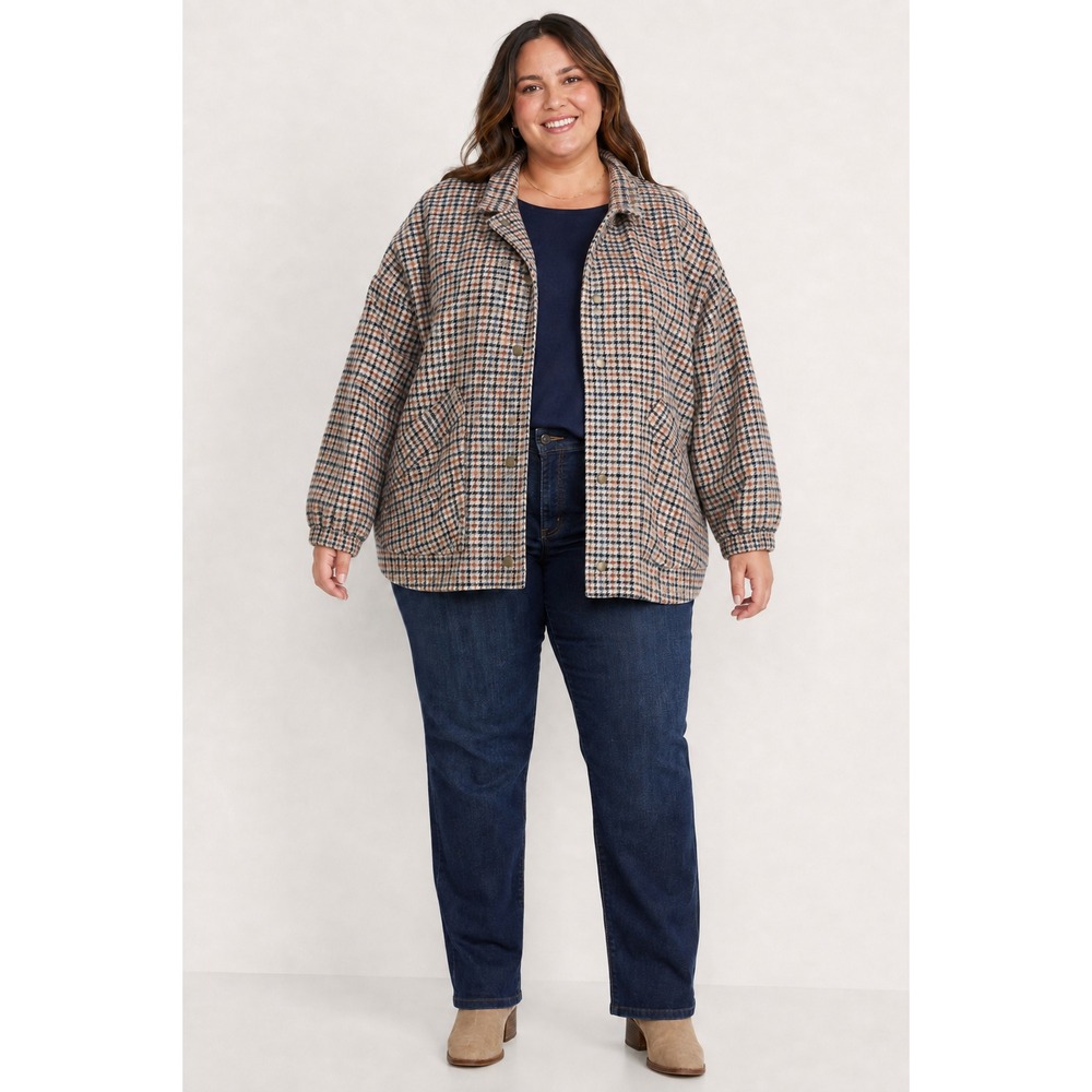 Old Navy Women's XL Plaid Tweed Jacket Snap Front Pockets Multicolor